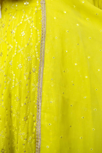 Women's Lime Green Embroidery Anarkali Set (3pc Set)