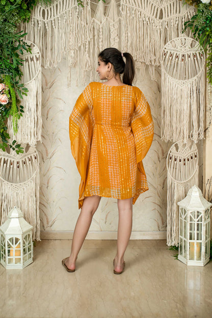 Women's Mustard Thread Work And Sequin Kaftan (1pc)