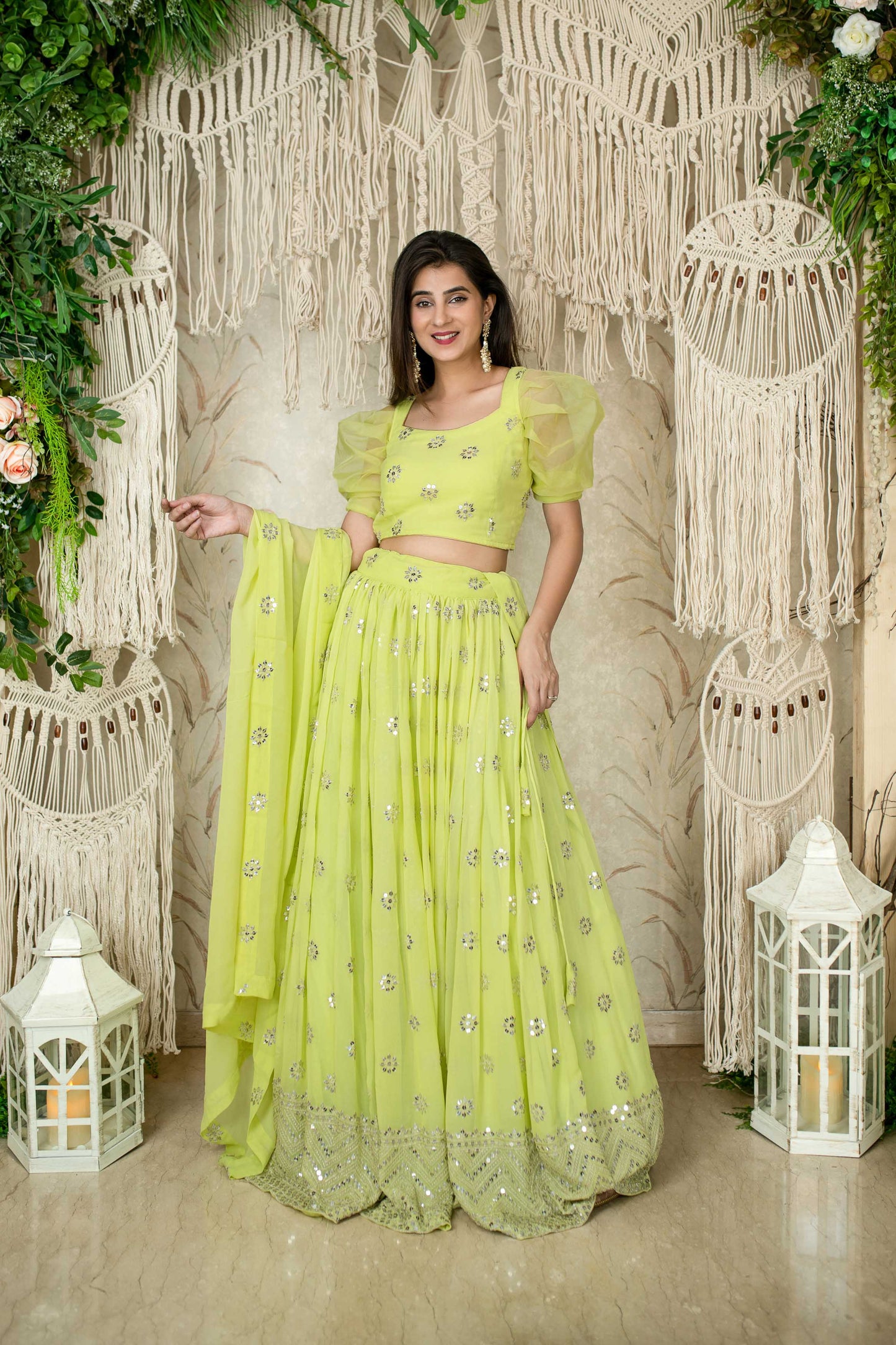 Women's Monochrome Pastel Green Lehenga (3pc Set)