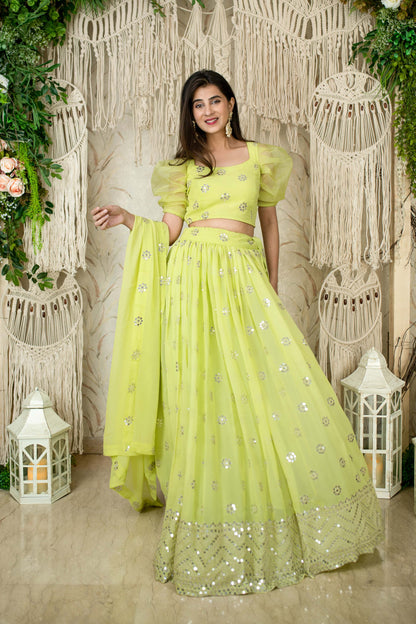 Women's Monochrome Pastel Green Lehenga (3pc Set)