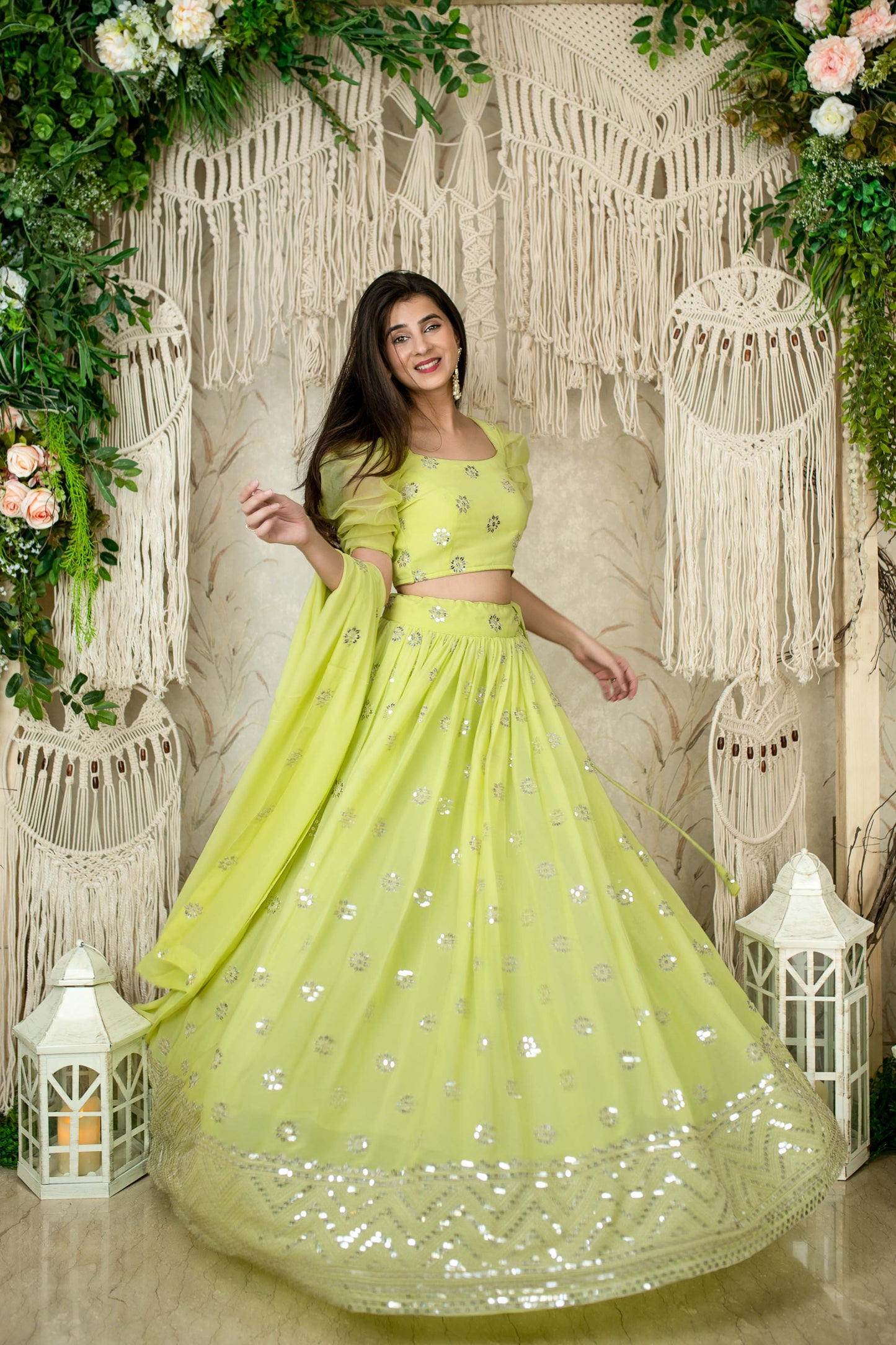 Women's Monochrome Pastel Green Lehenga (3pc Set)
