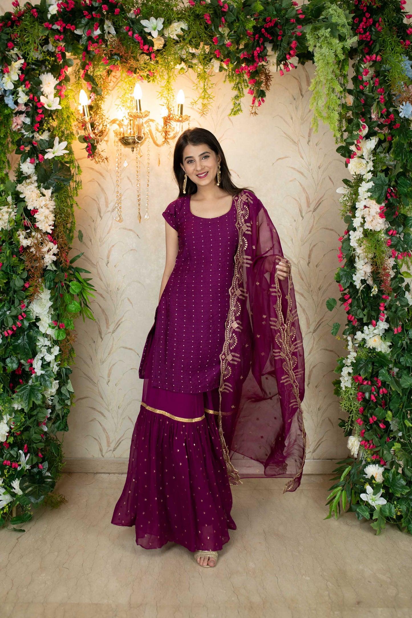 Women's Wine Sharara Set