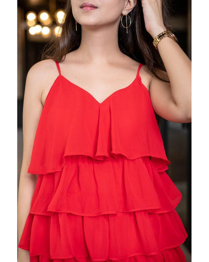 Women's Red Ruffle Short Dress