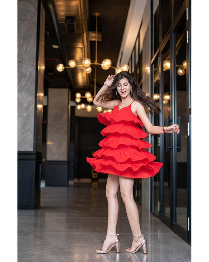 Women's Red Ruffle Short Dress