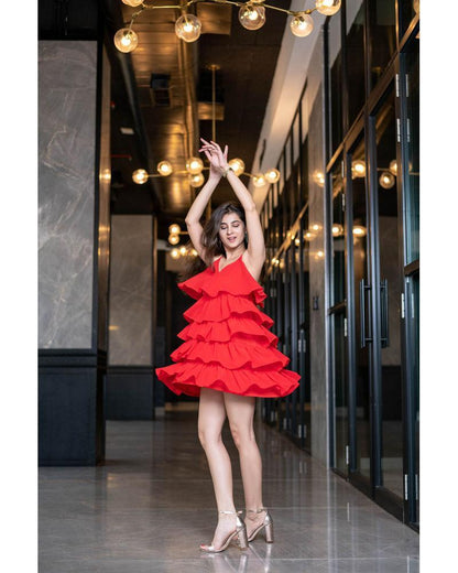 Women's Red Ruffle Short Dress