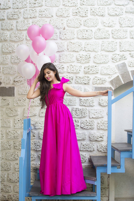 Women's Pink Bow Long Dress (1pc)