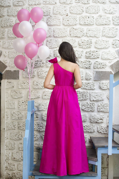 Women's Pink Bow Long Dress (1pc)