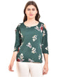 Women's Green Printed 3/4 Sleeve Round Crepe Casual Top