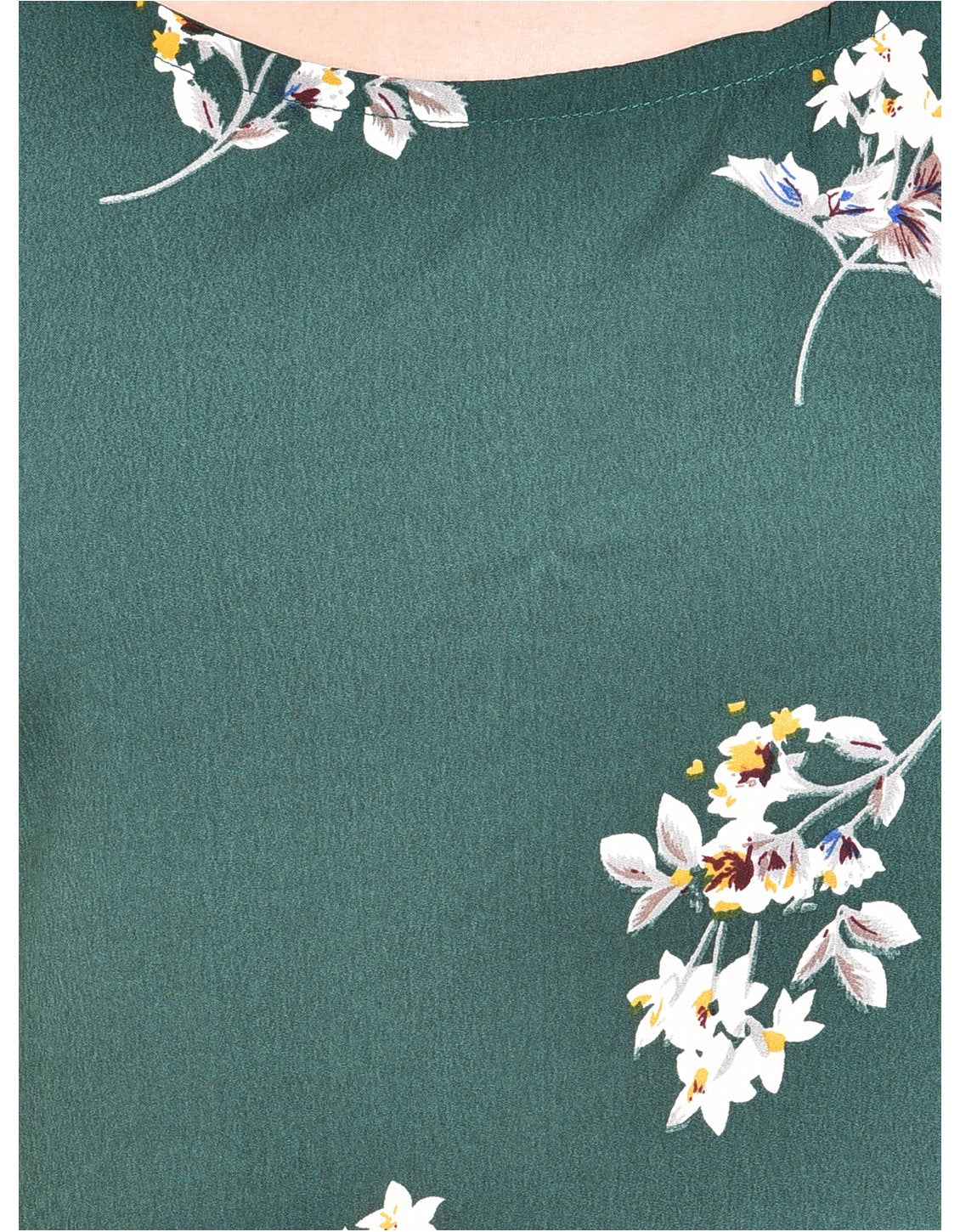 Women's Green Printed 3/4 Sleeve Round Crepe Casual Top