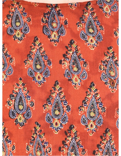 Women's Rust Printed Bell Sleeve Round Rayon Casual Top