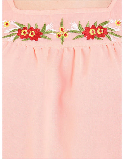 Women's Pink Solid 3/4 Sleeve Round Crepe Casual Top