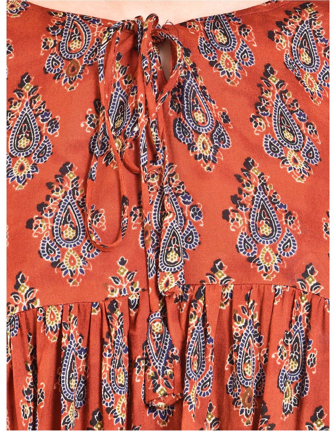 Women's Rust Printed 3/4 Sleeve Round Rayon Casual Top