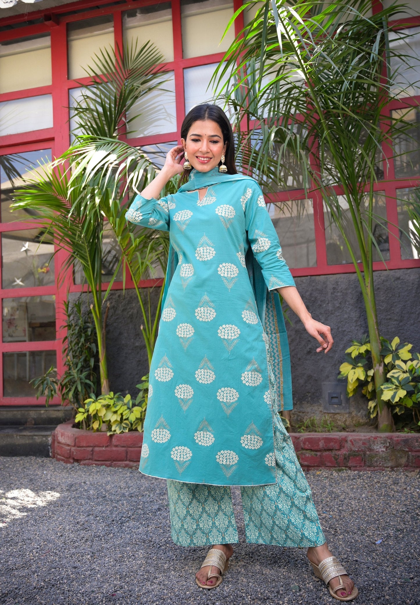 Women's Blue & Off-White Printed Kurta Set