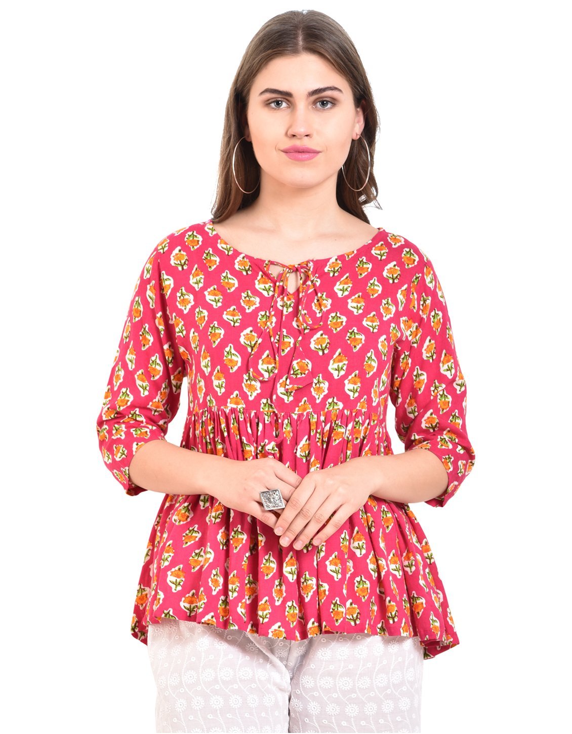 Women Pink Printed Top by Myshka (