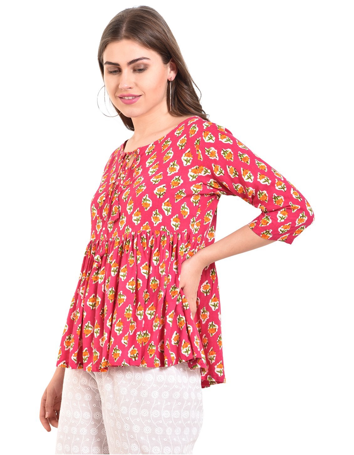 Women Pink Printed Top by Myshka (