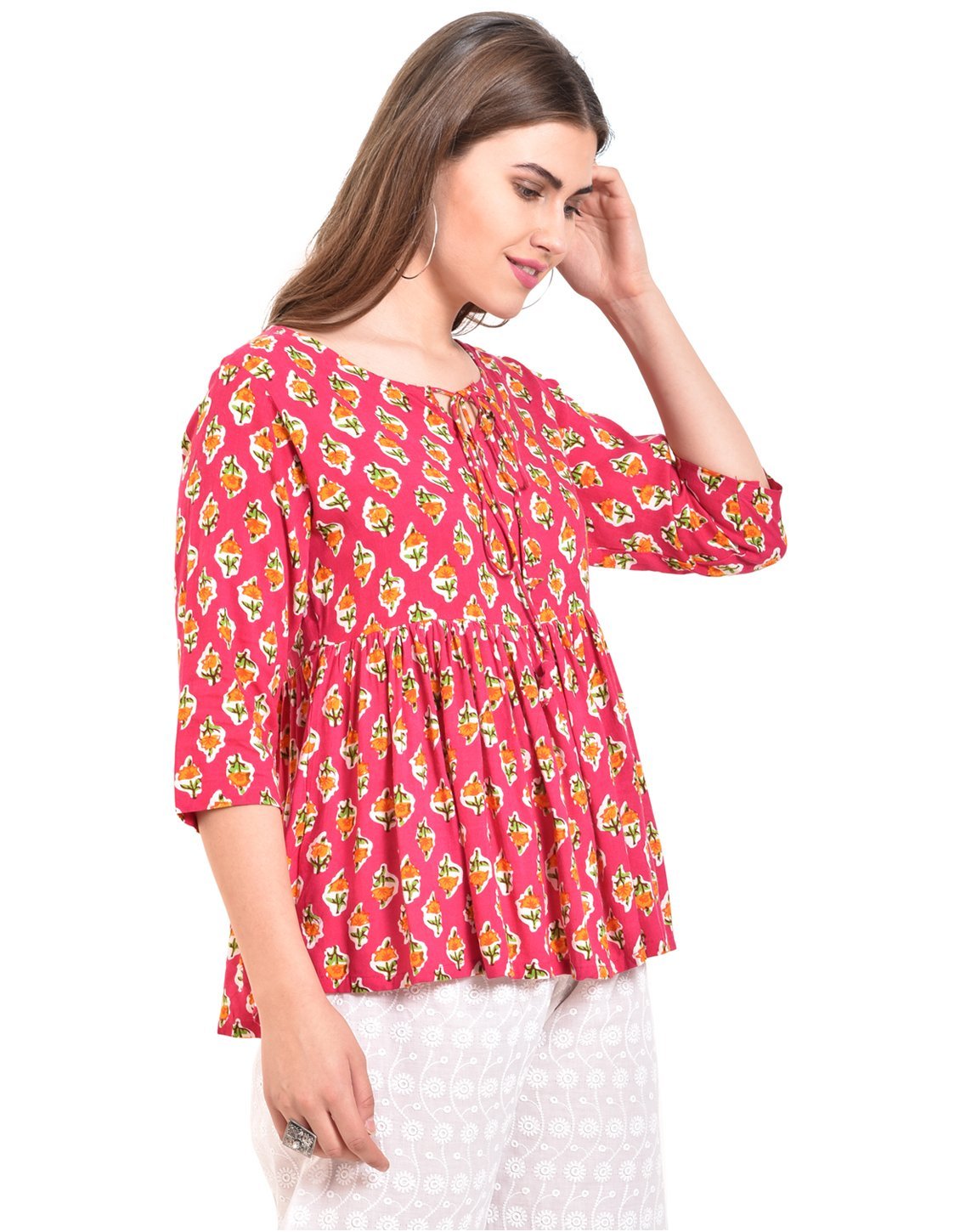 Women Pink Printed Top by Myshka (