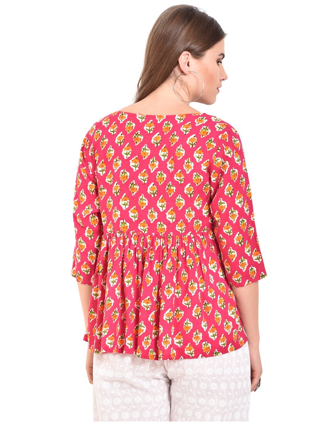 Women Pink Printed Top by Myshka (