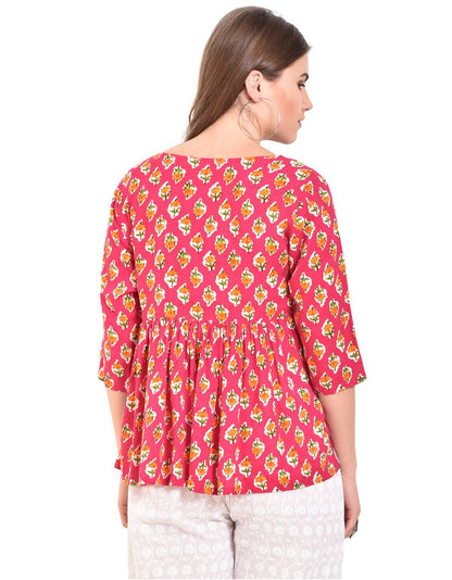 Women Pink Printed Top by Myshka (