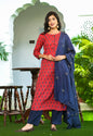 Women's Red Handblock Printed Kurta Set