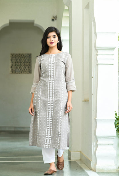 Women's Grey Printed Kurta Set