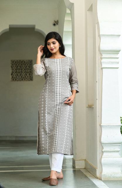 Women's Grey Printed Kurta Set