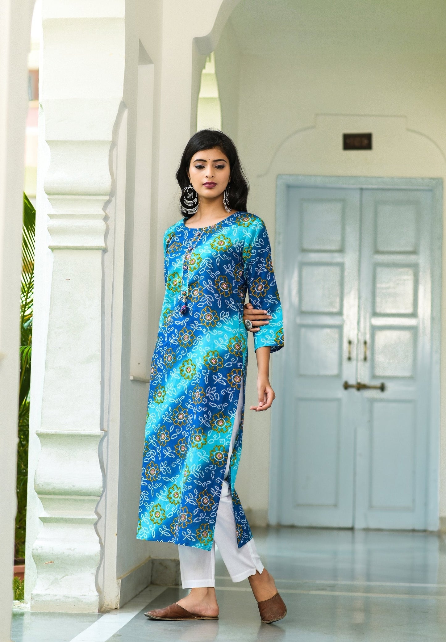 Women's Blue Bandhani Printed Kurta