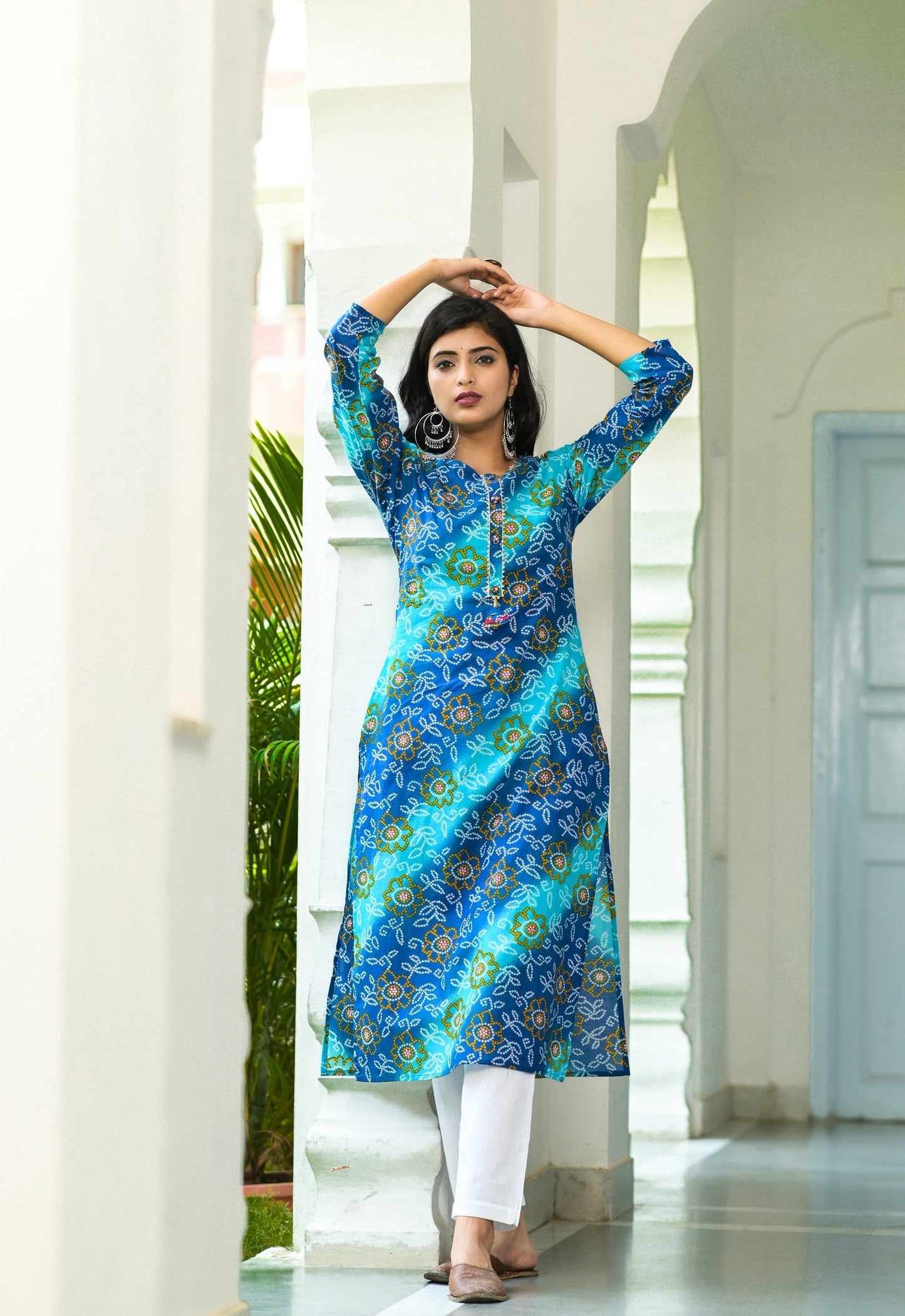 Women's Blue Bandhani Printed Kurta
