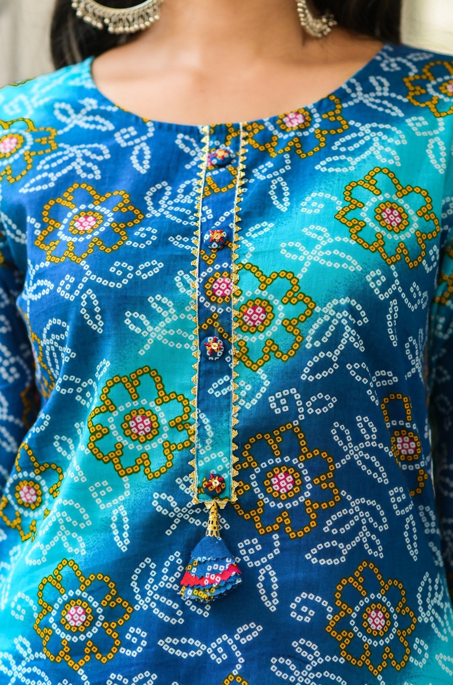 Women's Blue Bandhani Printed Kurta