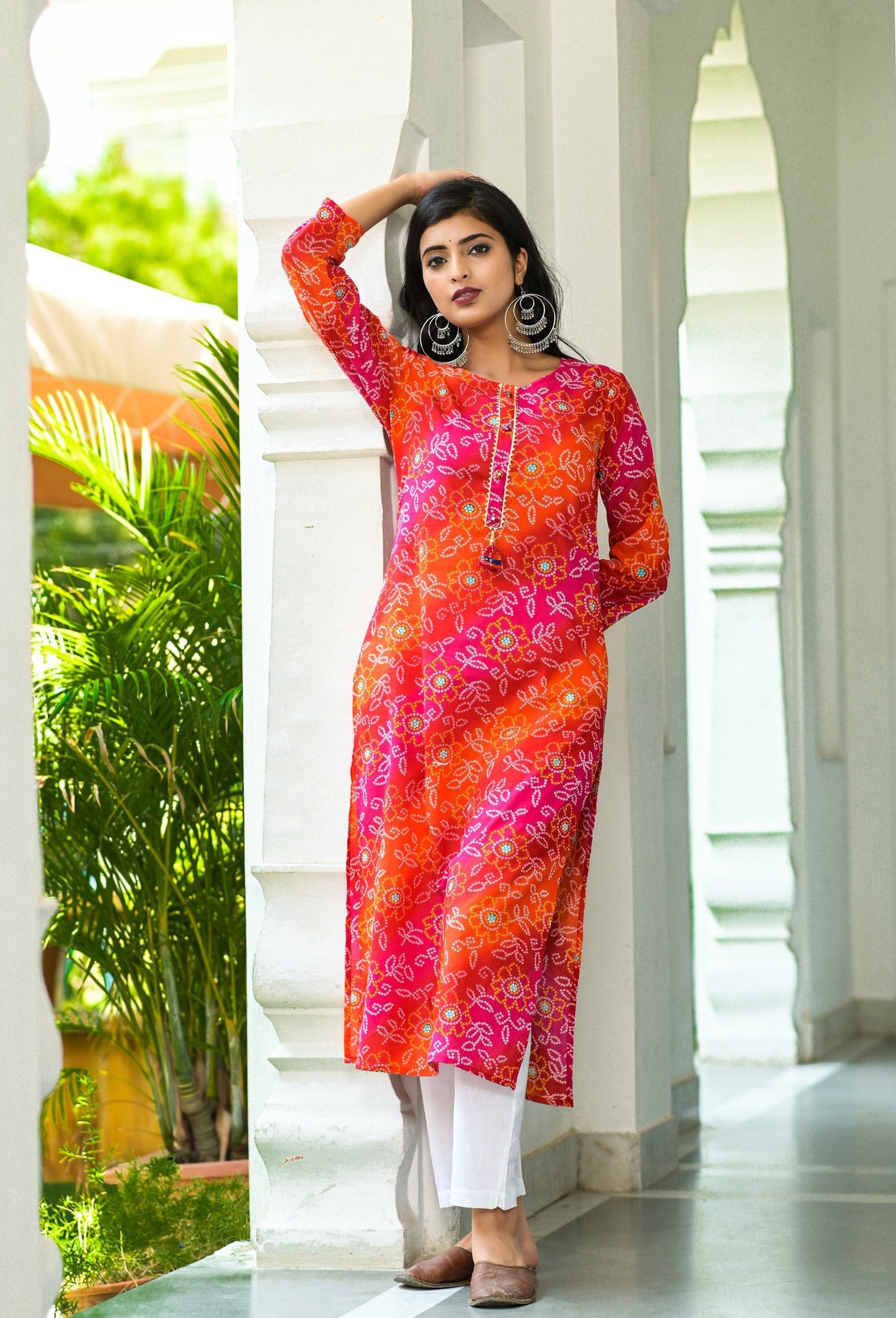 Women's Pink Bandhani Printed Kurta