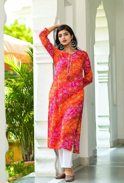 Women's Pink Bandhani Printed Kurta