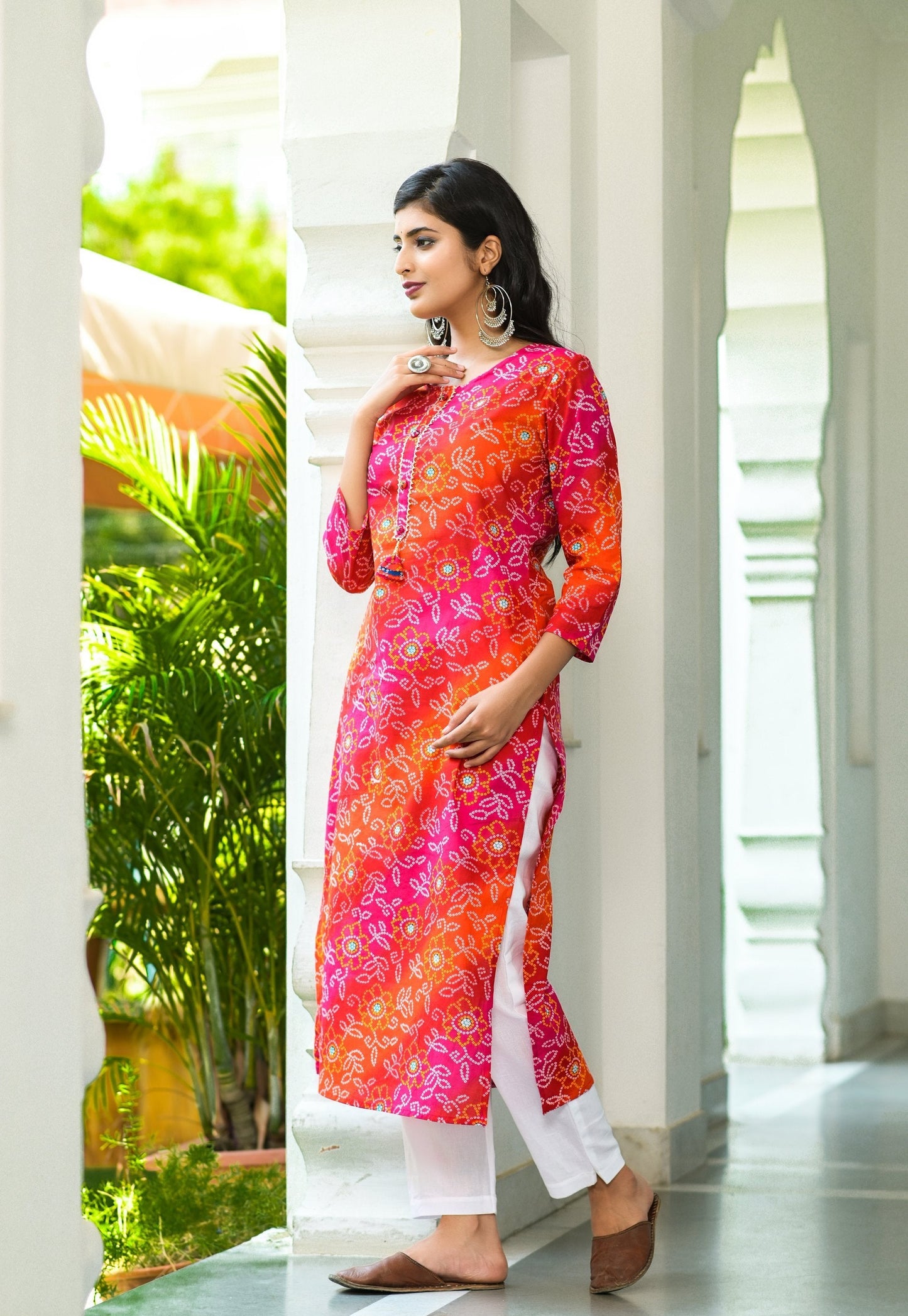 Women's Pink Bandhani Printed Kurta