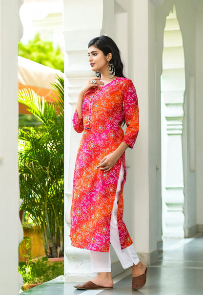 Women's Pink Bandhani Printed Kurta