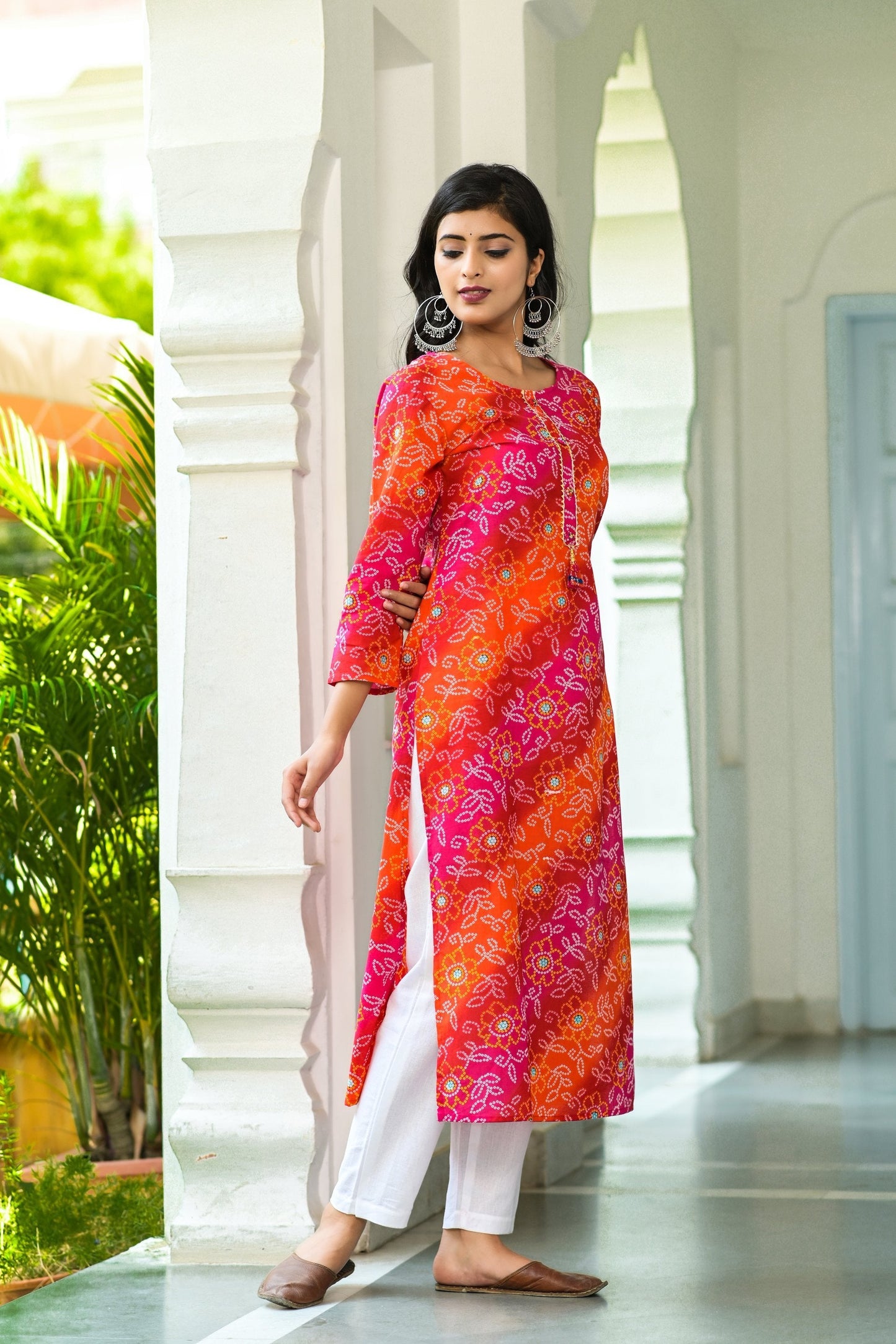 Women's Pink Bandhani Printed Kurta
