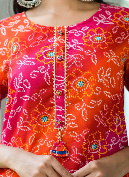 Women's Pink Bandhani Printed Kurta