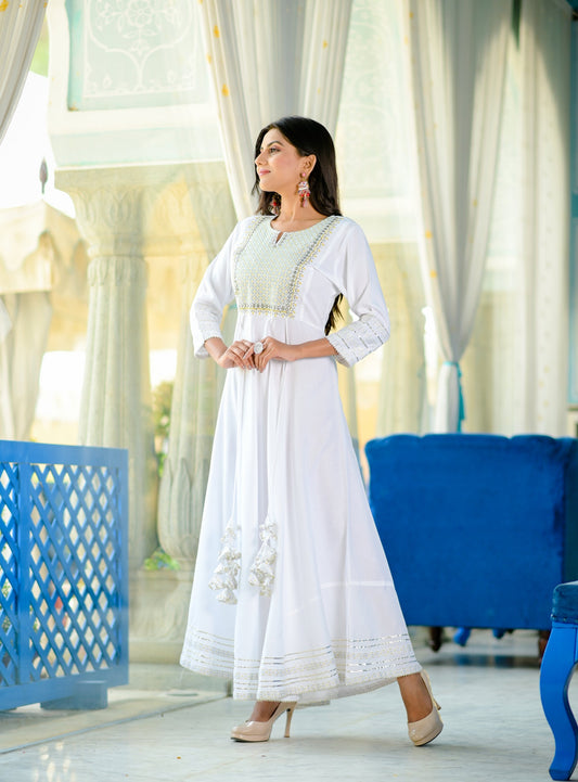 Women's White Embroidered Dress