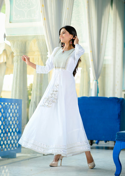 Women's White Embroidered Dress