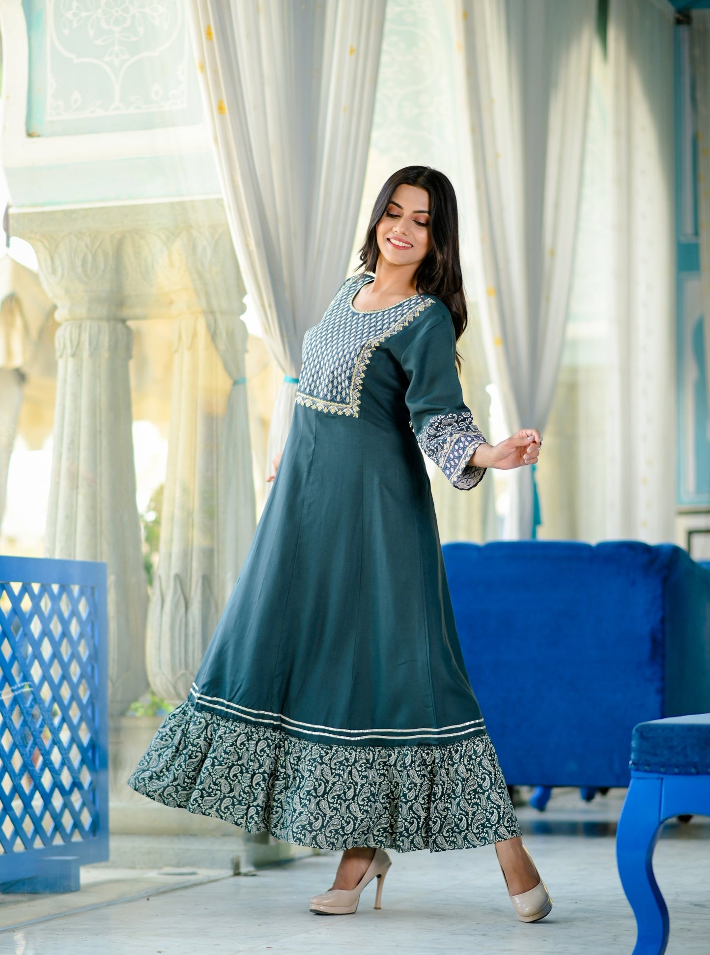 Women's Green  Embroidered Dress