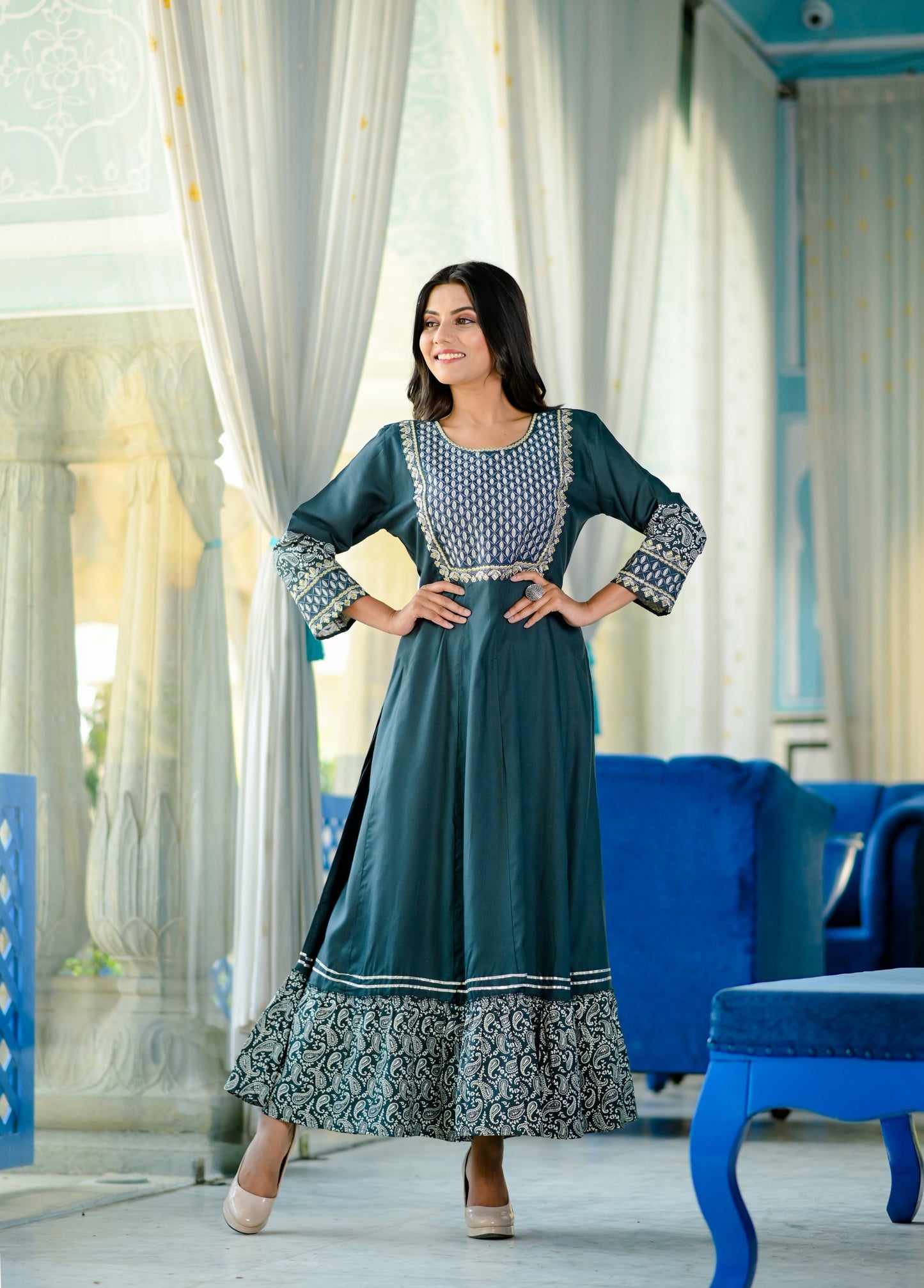 Women's Green  Embroidered Dress