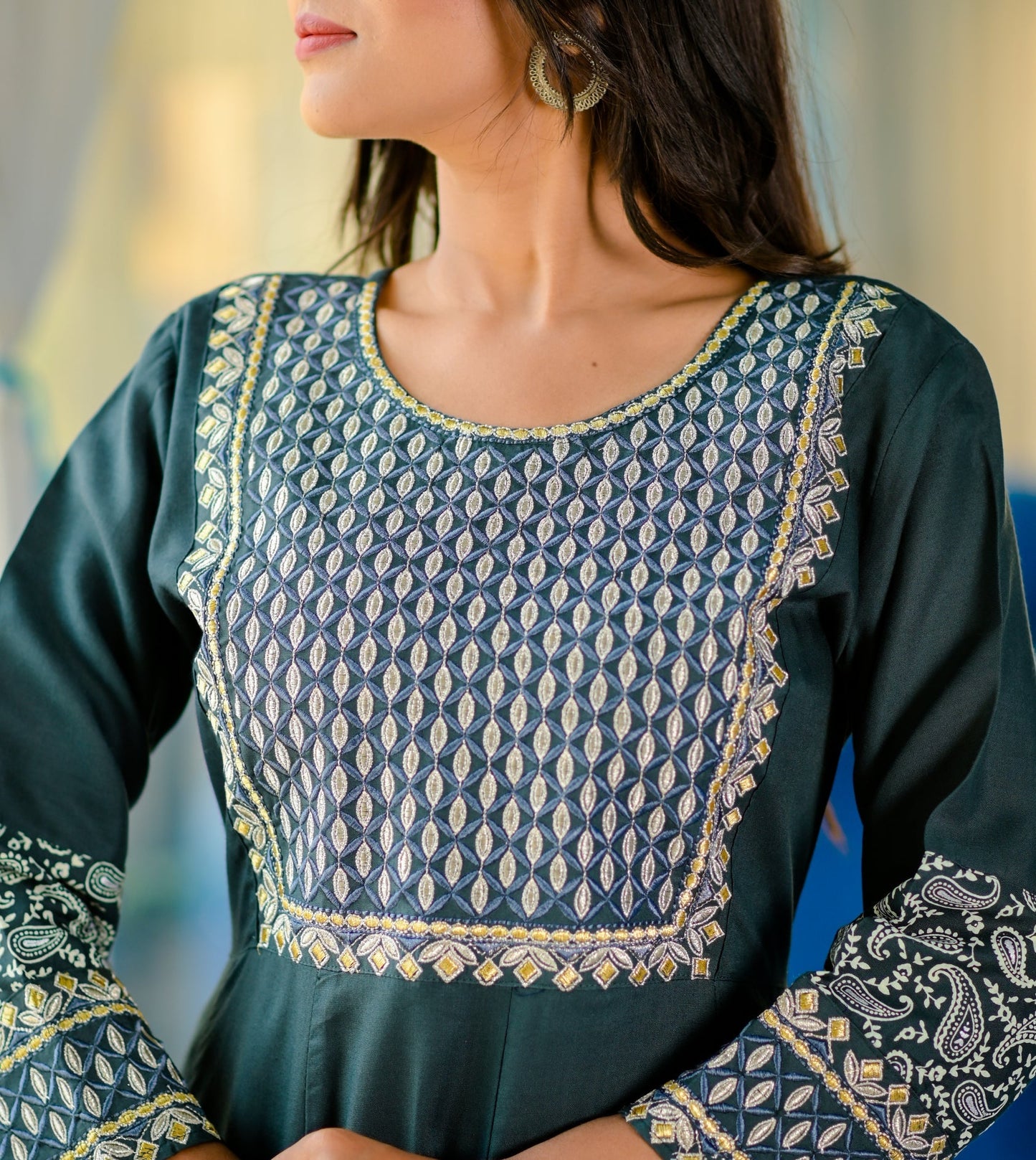 Women's Green  Embroidered Dress