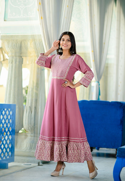 Women's Pink Embroidered Dress