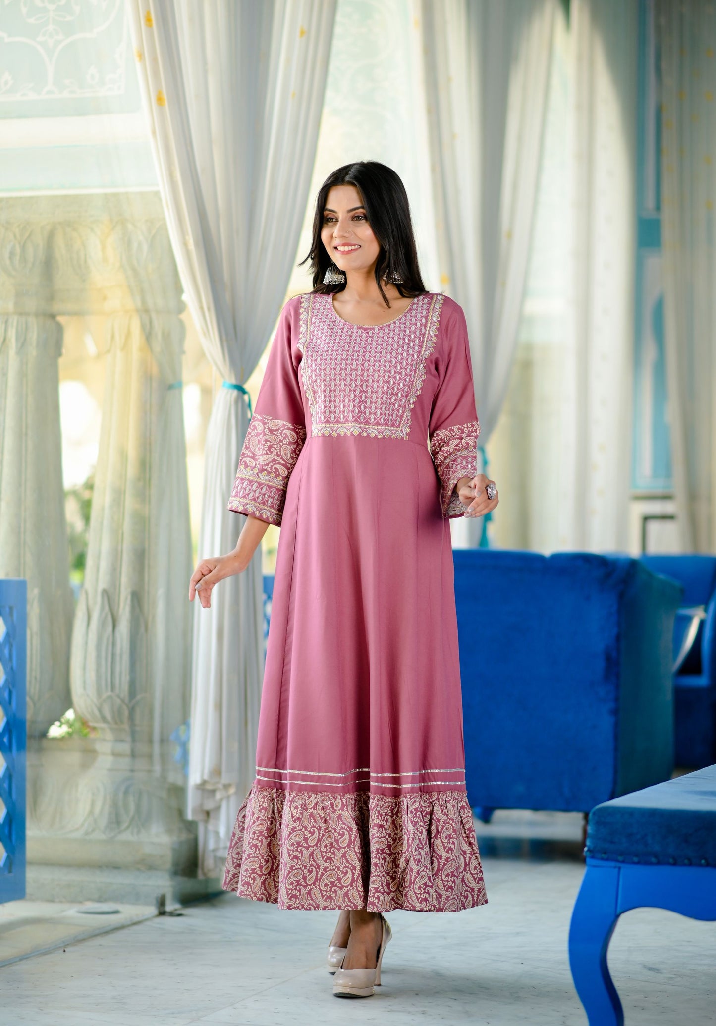 Women's Pink Embroidered Dress