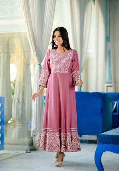 Women's Pink Embroidered Dress