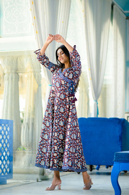 Women's Maroon Handblock Dress