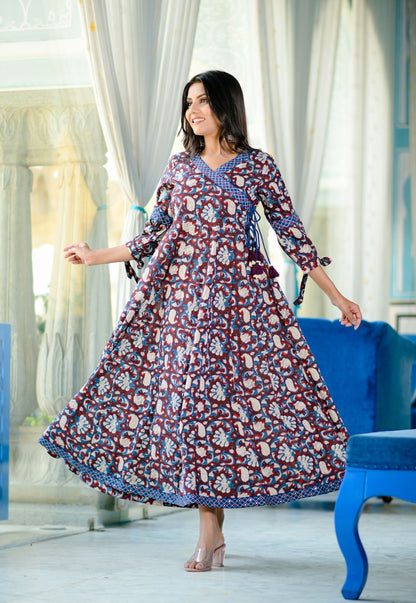 Women's Maroon Handblock Dress
