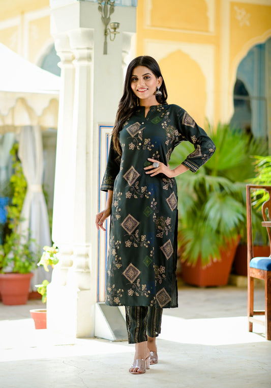 Women's Dark Green Printed Kurta Set