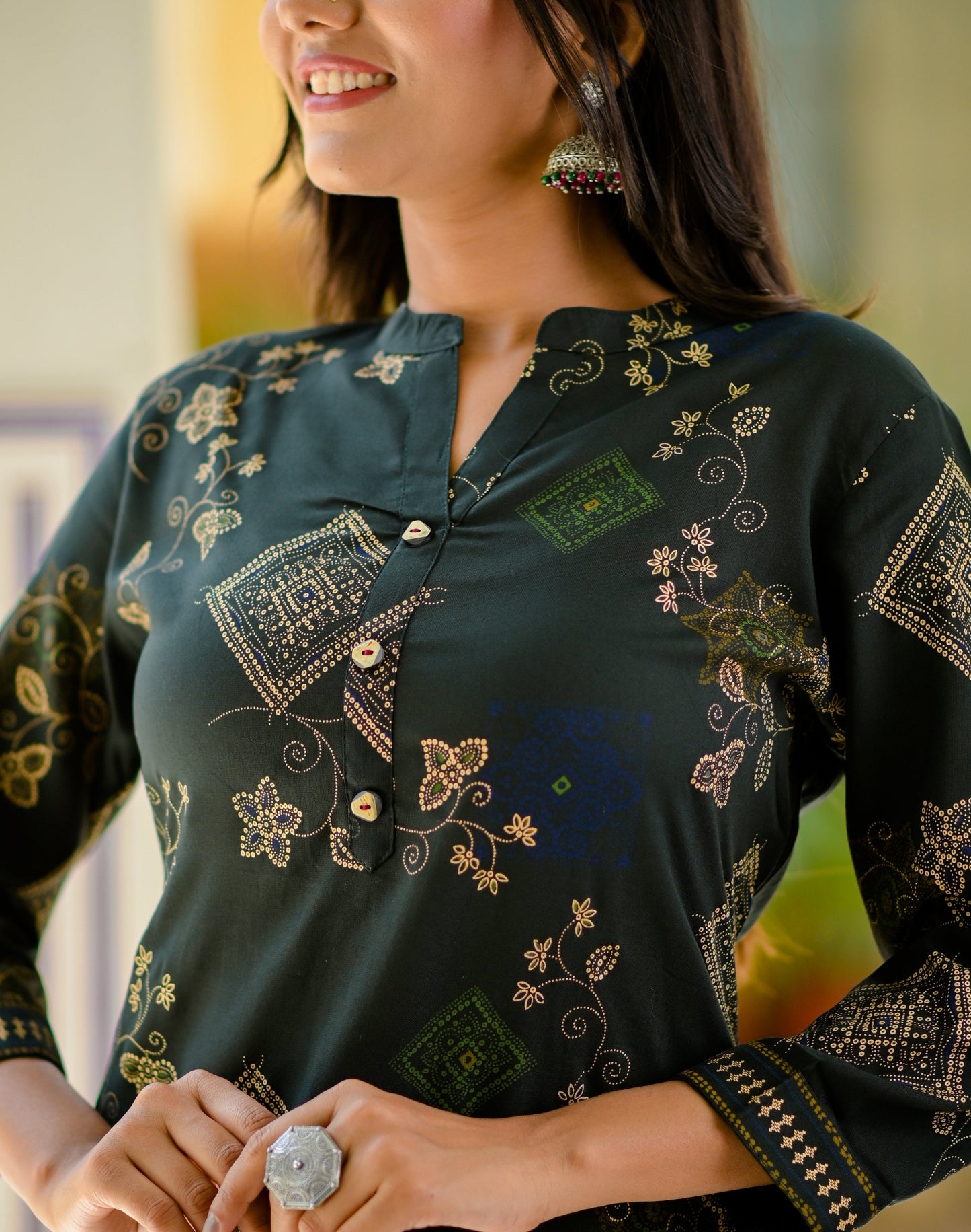 Women's Dark Green Printed Kurta Set