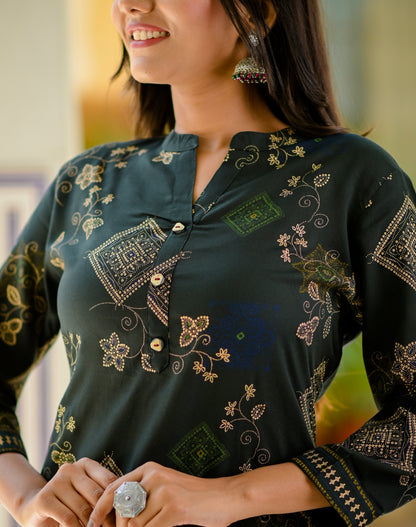 Women's Dark Green Printed Kurta Set