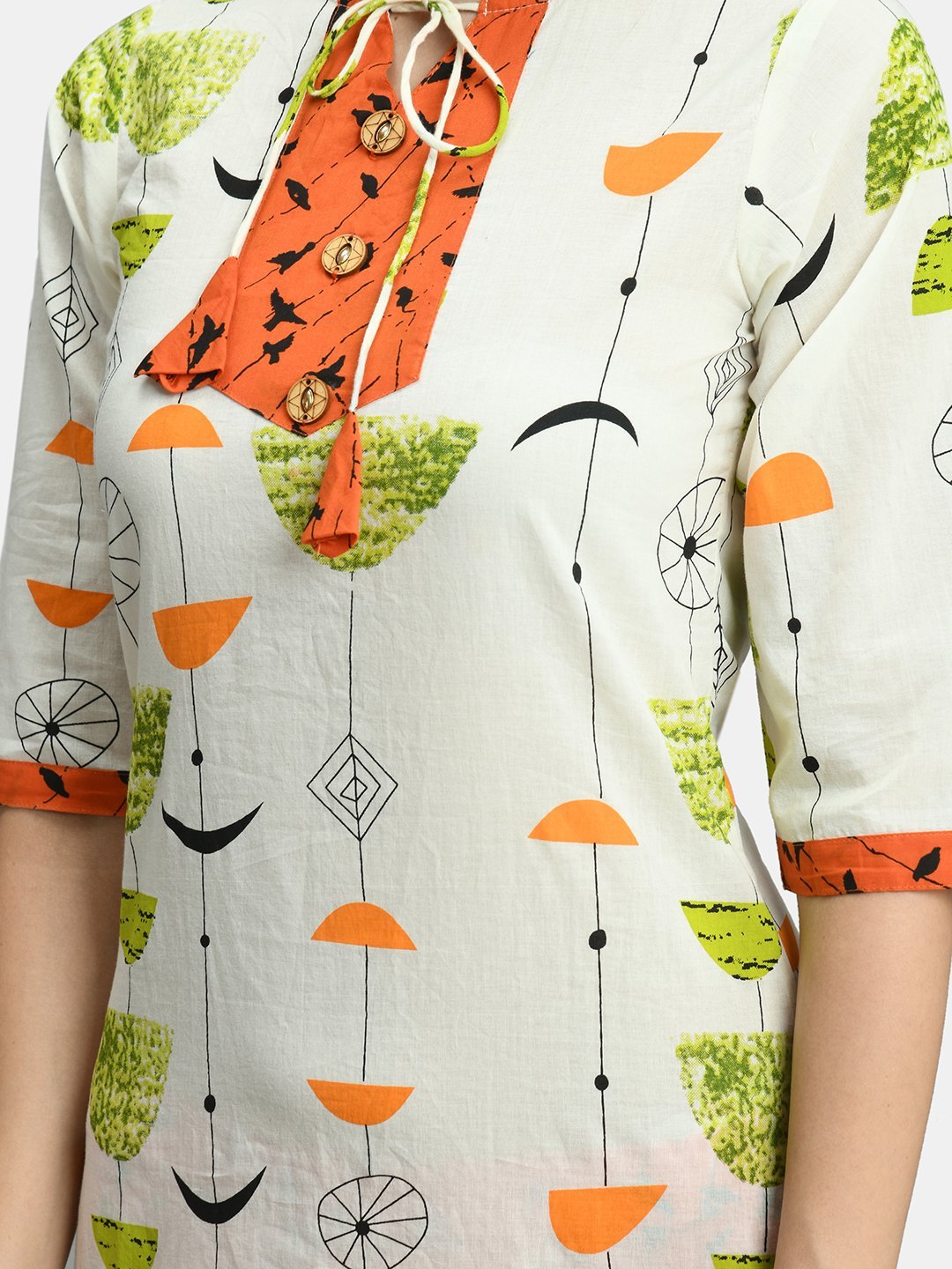 Women White and Orange Cotton Printed Kurta Palazzo Set by Myshka (