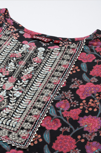 Women's Print & Embroidered Straight Cotton Pink Stitched Kurta Pant With Dupatta