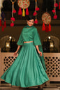 Buy_Women's_Green_Dull_Satin_Printed_Lehenga_Choli_&_Dupatta_Set_Online_Trendia